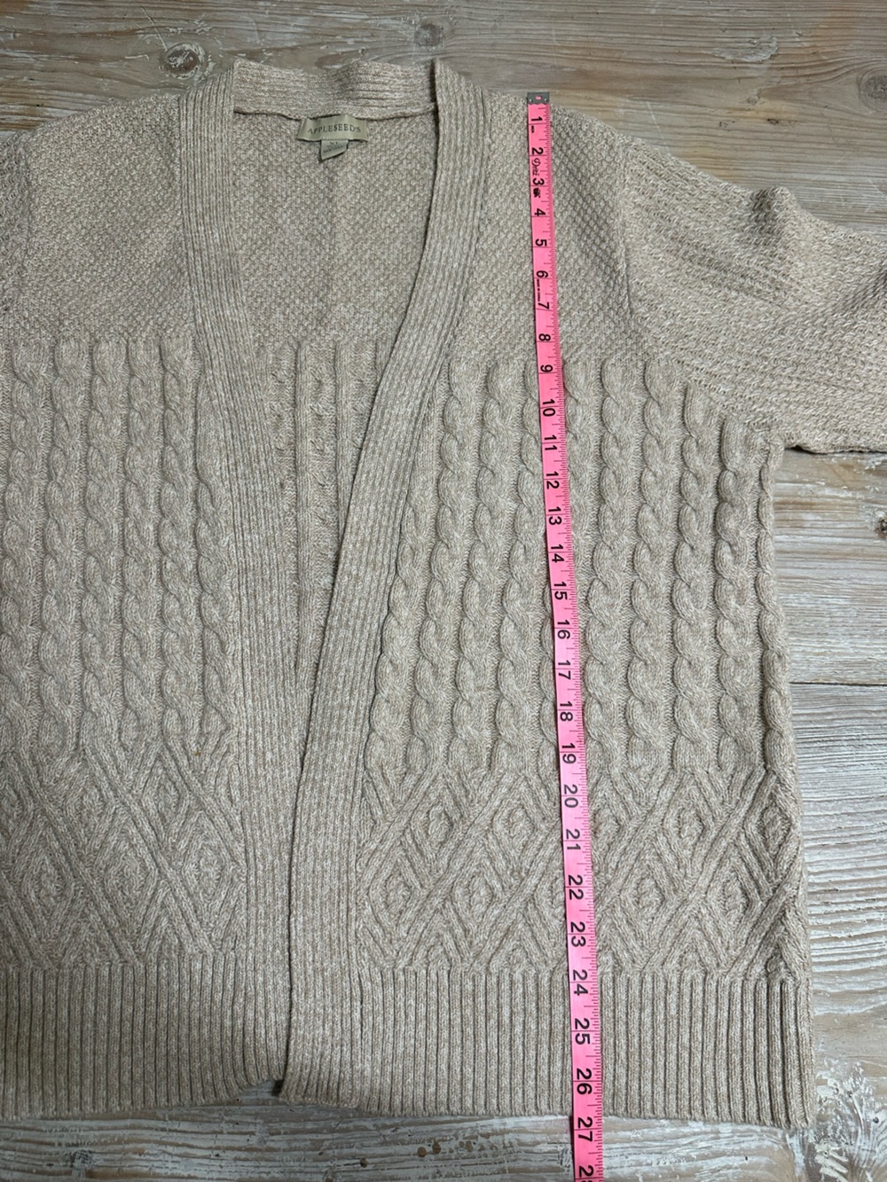 Appleseed's Beige Cable Knit Open-Front Cardigan Sz XL - Picture 9 of 9